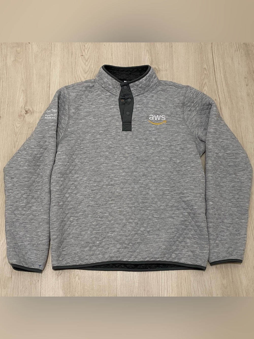 Marine Layer AWS Amazon Snap Pullover Sweatshirt Mens Large L Quilted Grey Swag